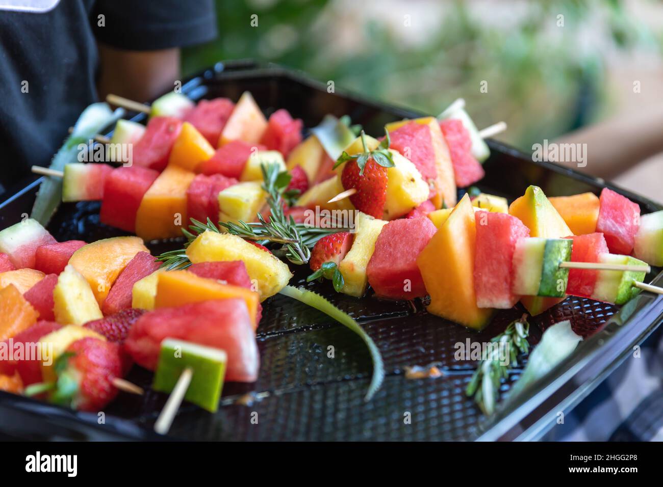 Watermelon, Strawberries and other fruit kebabs Stock Photo Alamy