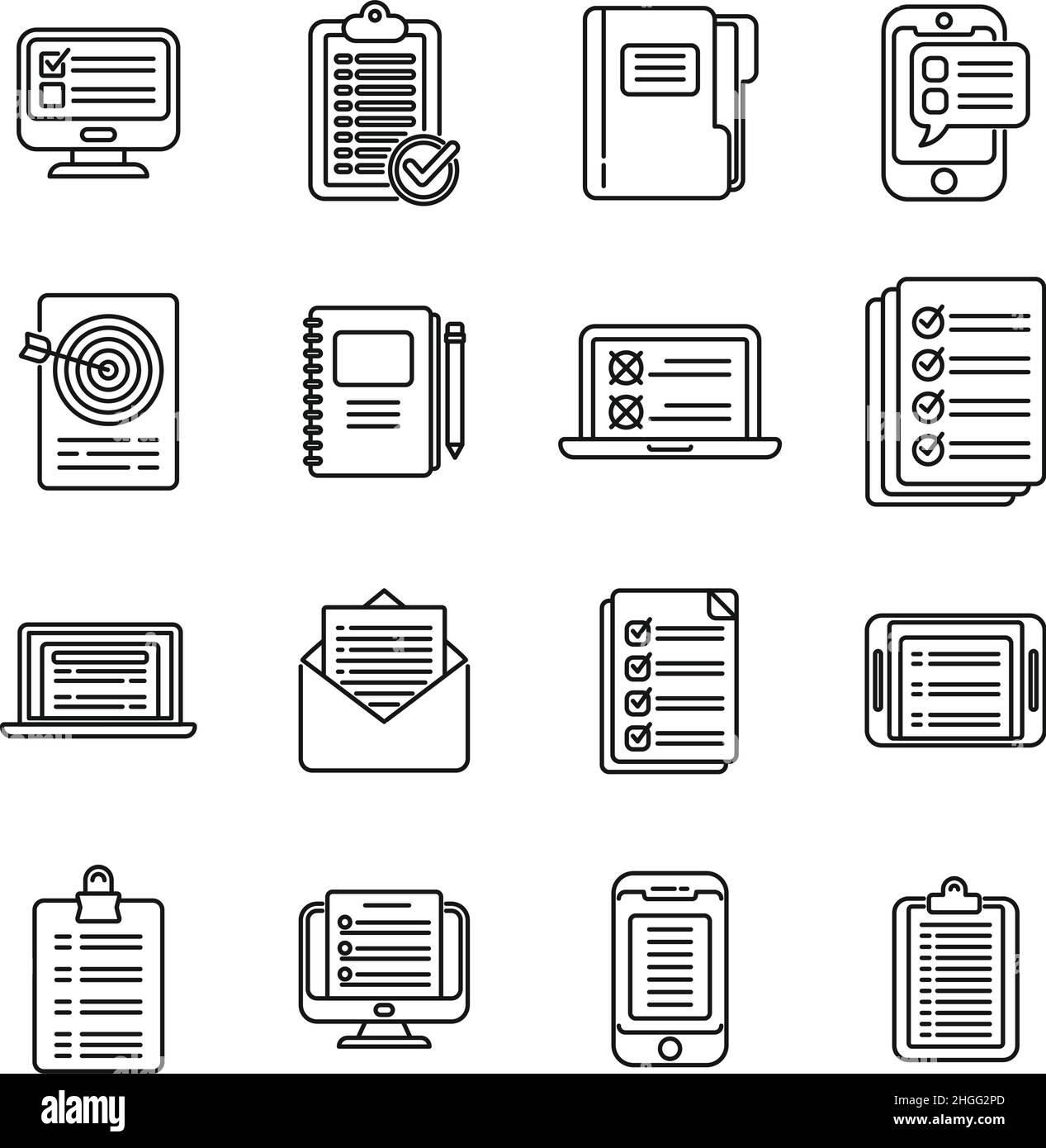 Assignment icons set outline vector. Fast exam. Business agenda Stock Vector