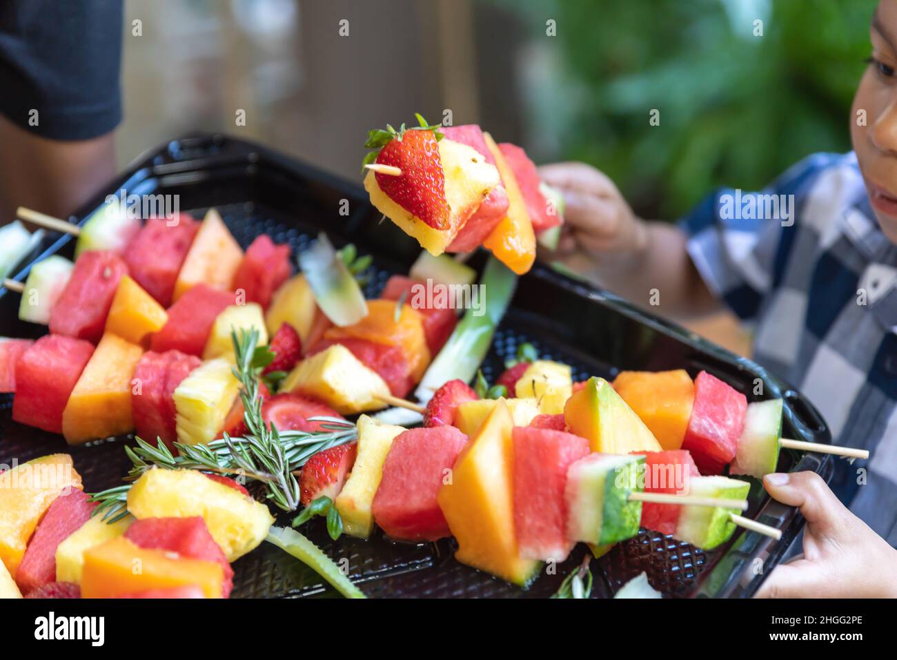 Watermelon, Strawberries and other fruit kebabs Stock Photo Alamy