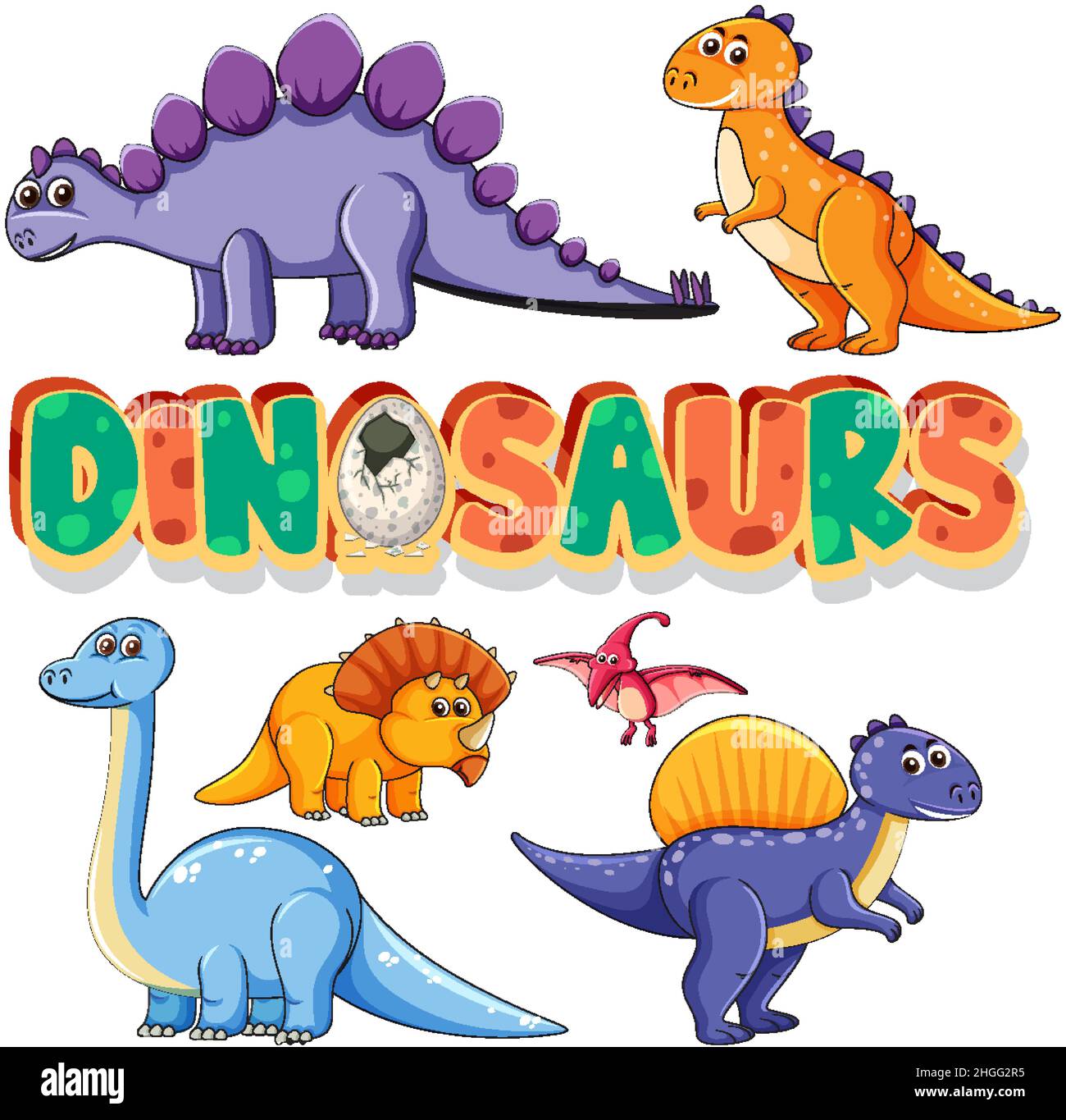 Set of cute dinosaurus cartoon characters illustration Stock Vector ...