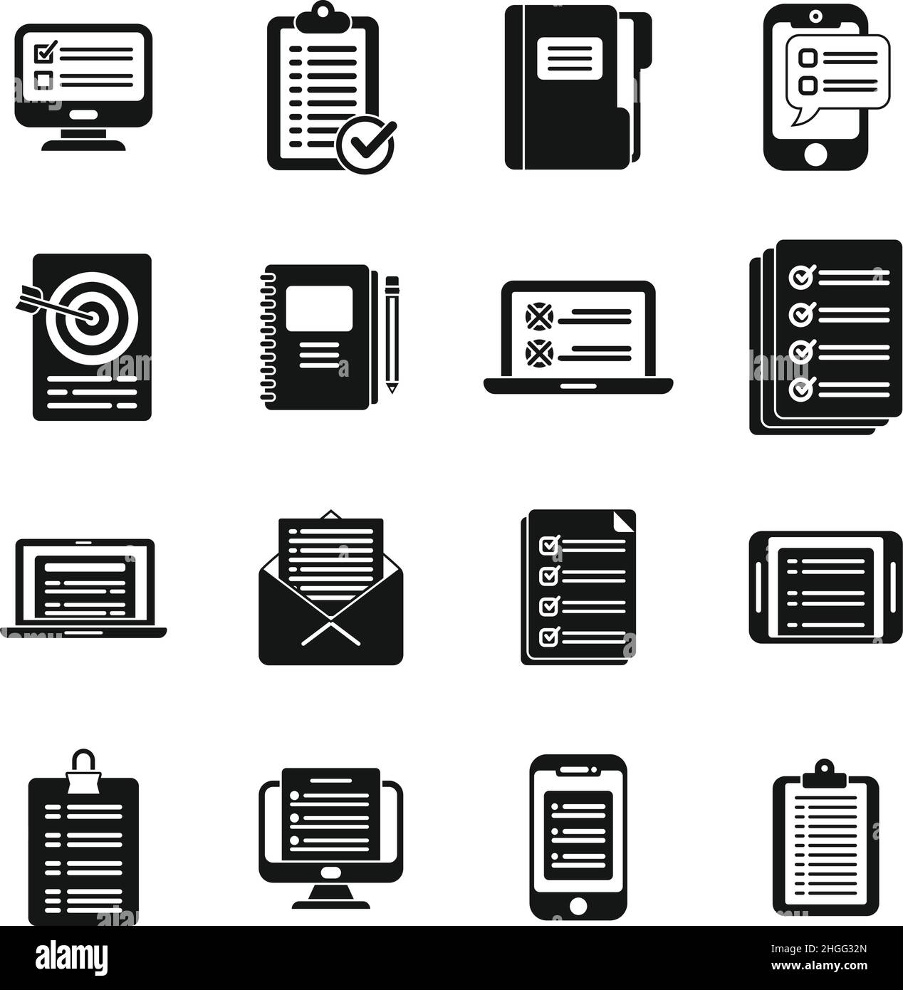 Assignment icons set simple vector. Fast exam. Business agenda Stock Vector