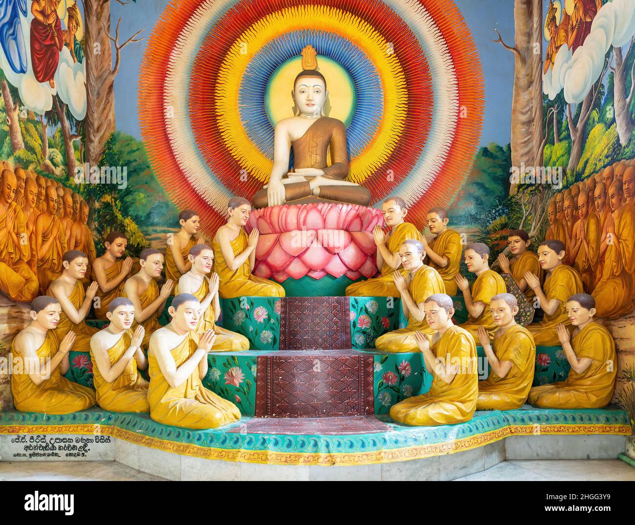 Diorama showing the sitting Buddha surrounded by his followers at Asokaramaya Buddhist Temple, Colombo, Sri Lanka, surrounded by followers. Stock Photo