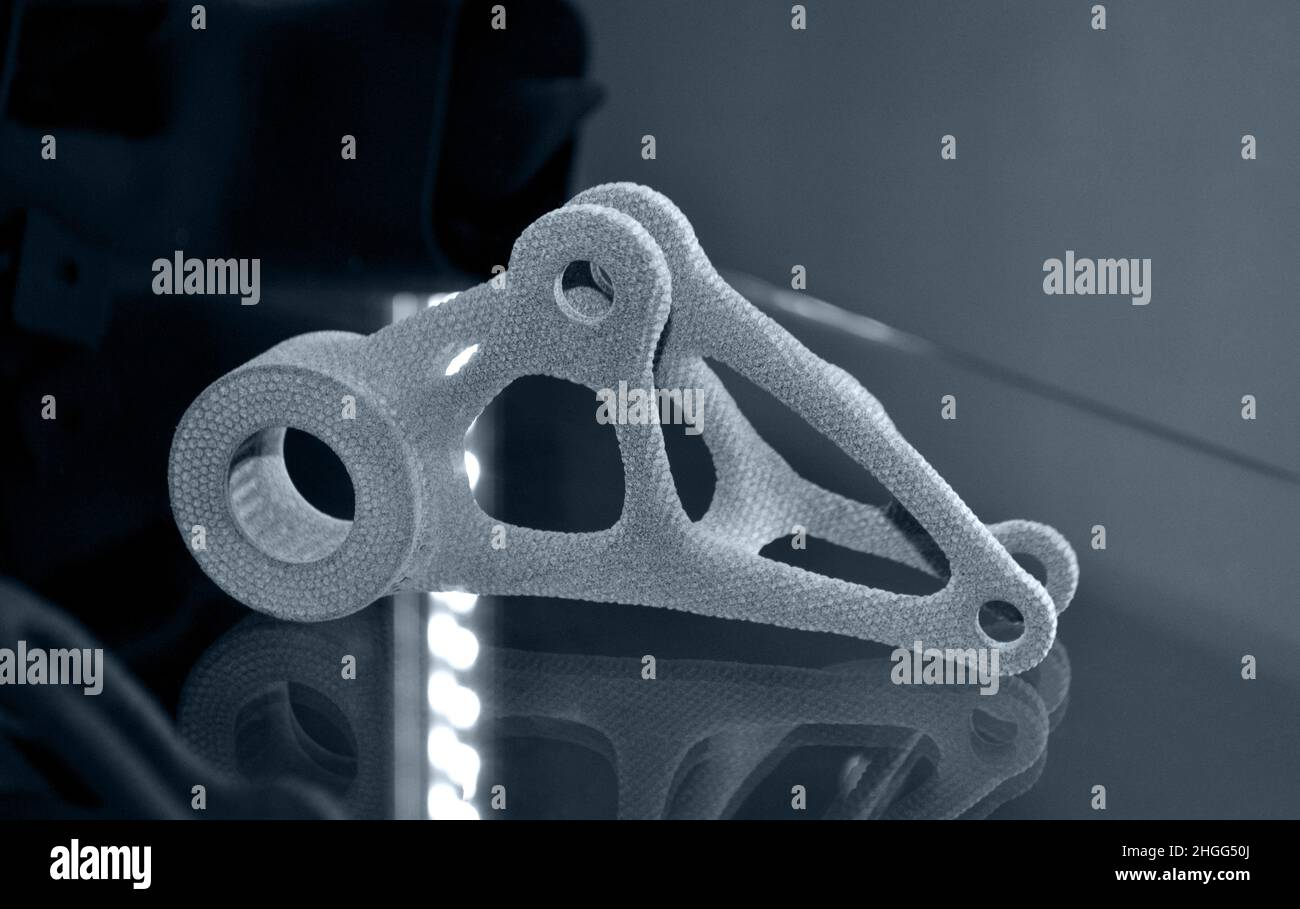 Gray abstract models printed on 3d printer from powder close-up. Stock Photo
