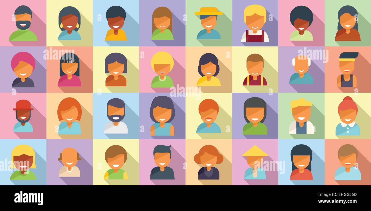 Smiling people icons set flat vector. People avatar. Business person ...