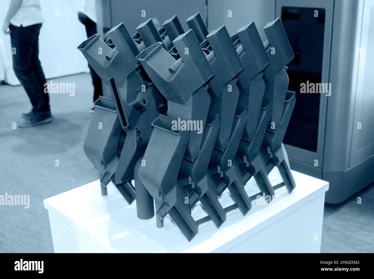 Internal combustion engine prototype printed on 3D printer. close-up. Stock Photo