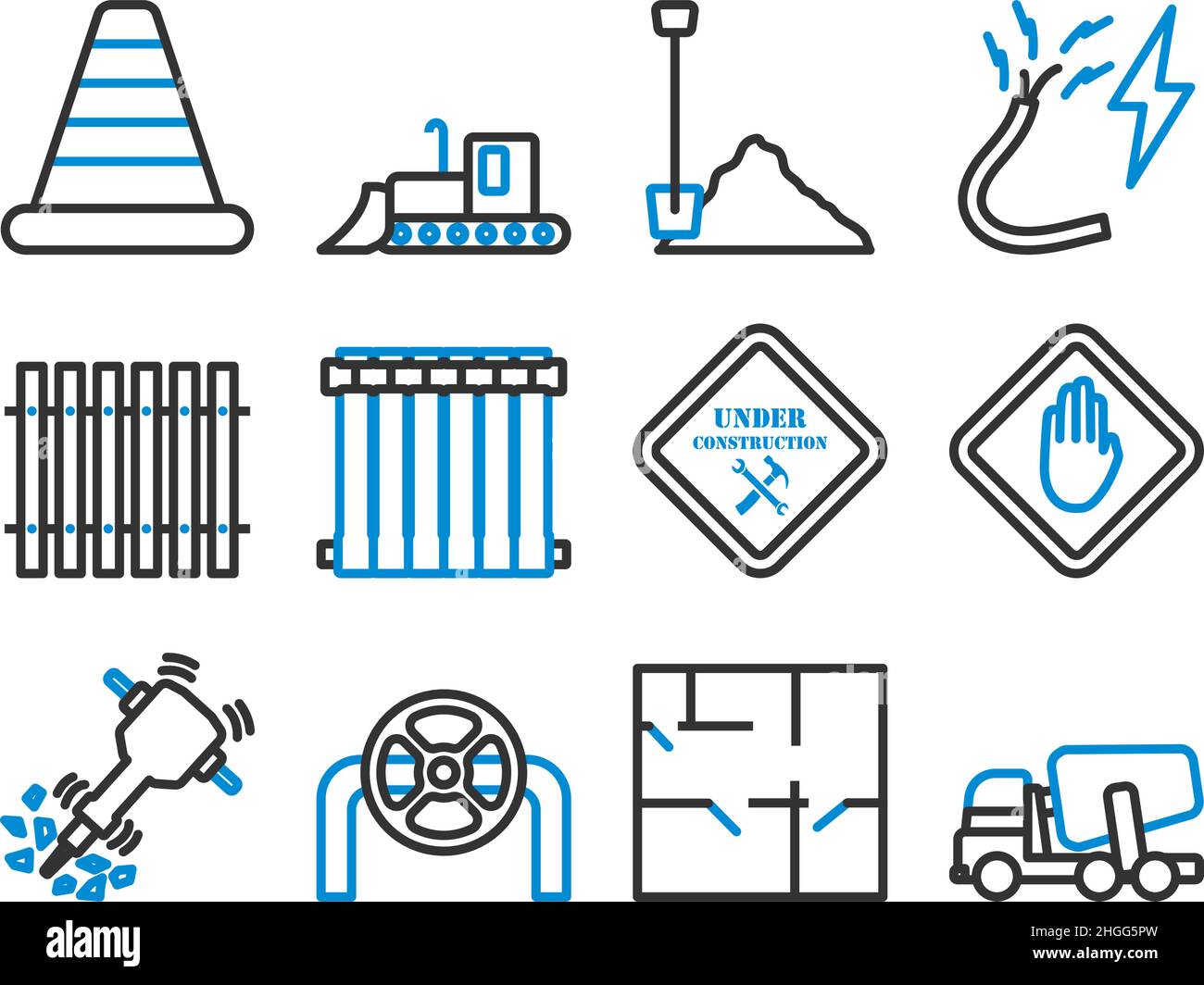 Construction Icon Set. Editable Bold Outline With Color Fill Design ...