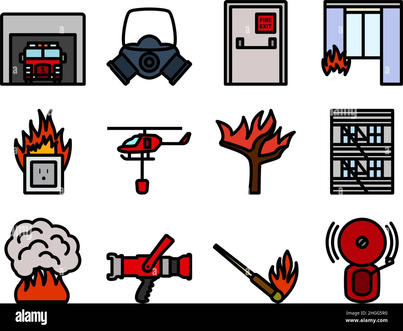 Fire Icon Set. Editable Bold Outline With Color Fill Design. Vector Illustration. Stock Vector