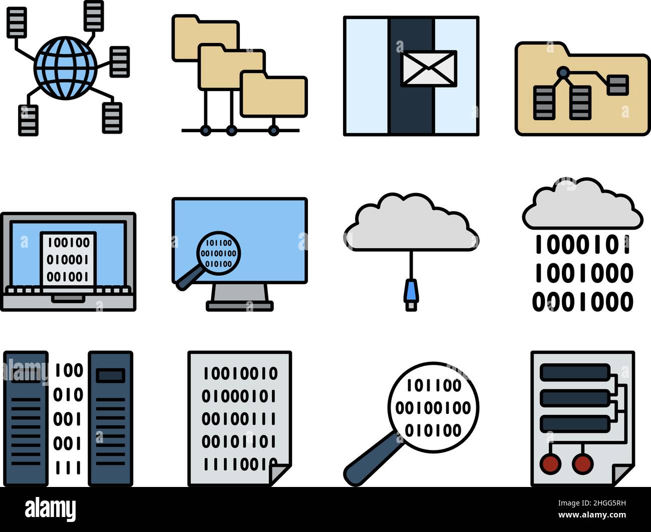 Data Icon Set. Editable Bold Outline With Color Fill Design. Vector ...