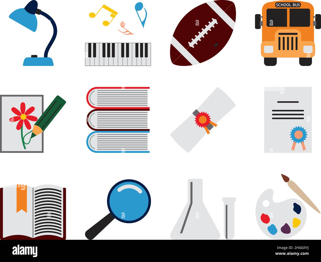 School Icon Set. Flat Design. Fully editable vector illustration. Text expanded. Stock Vector