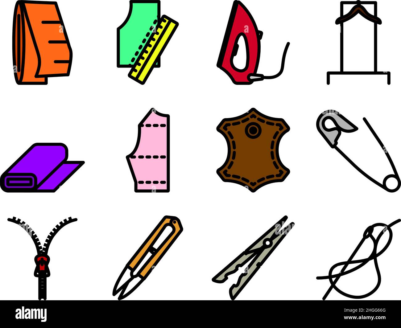 Sewing Icon Set. Editable Bold Outline With Color Fill Design. Vector ...
