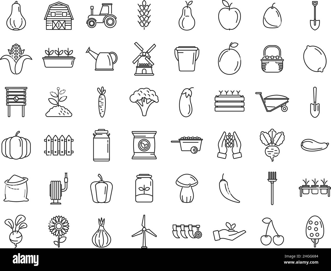 Eco farming icons set outline vector. Agriculture farmer. Local produce ...