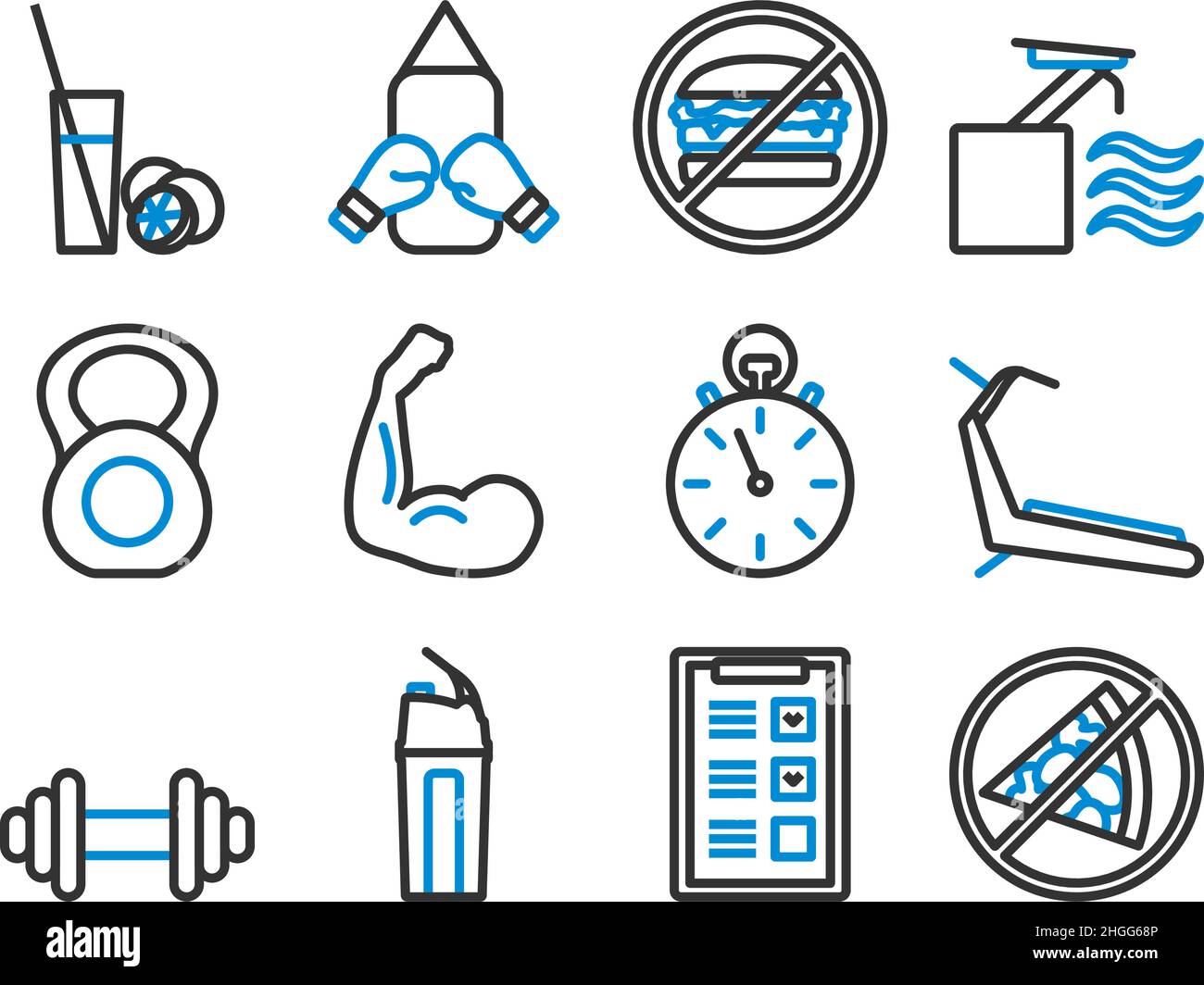 Fitness Icon Set. Editable Bold Outline With Color Fill Design. Vector ...
