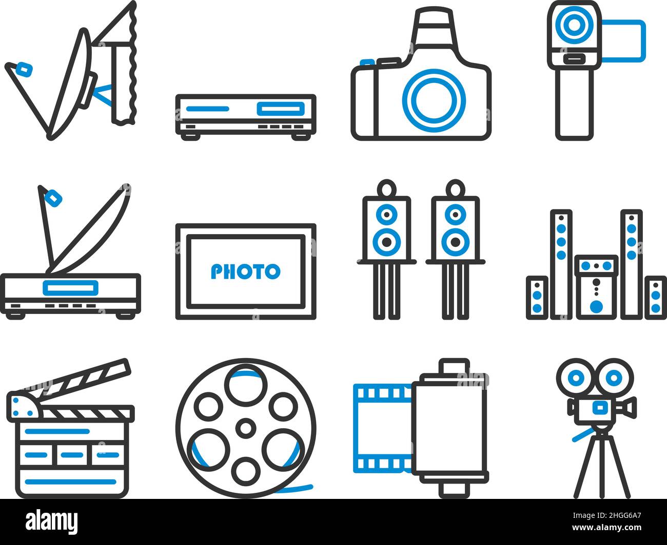 Multimedia Icon Set. Editable Bold Outline With Color Fill Design ...