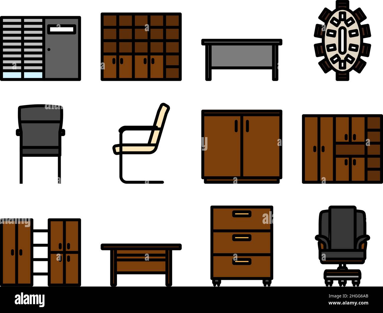 Office Icon Set. Editable Bold Outline With Color Fill Design. Vector ...