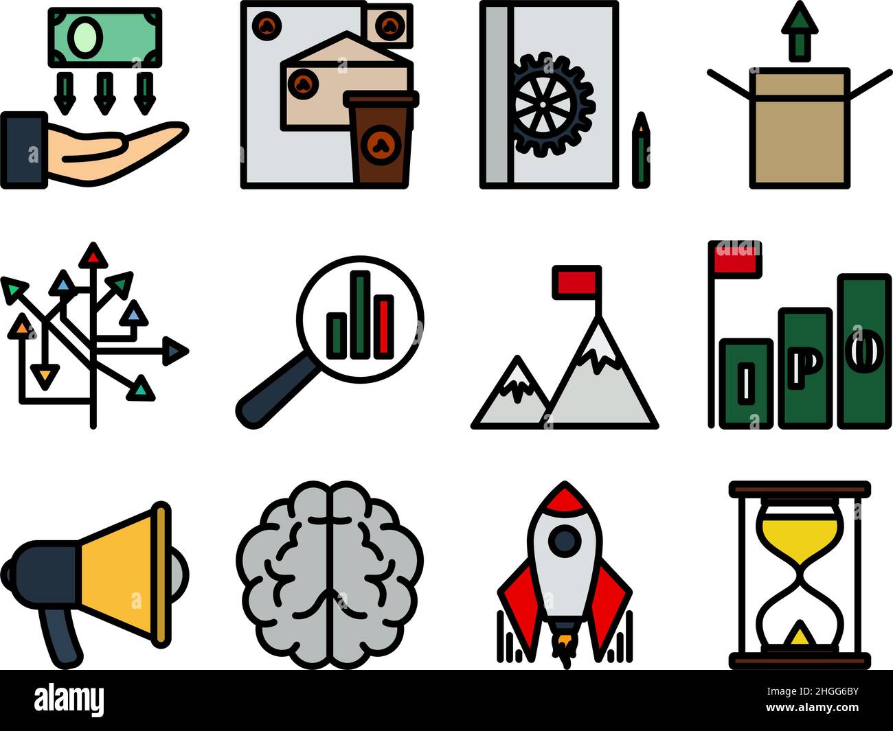 Startup Icon Set. Editable Bold Outline With Color Fill Design. Vector ...