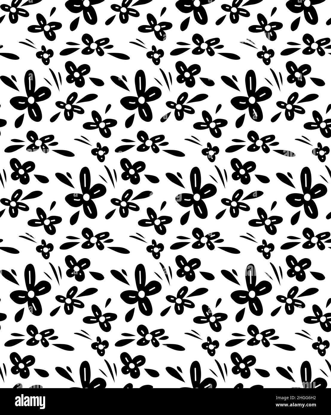 Vector monochrome seamless floral pattern with black small flowers and
