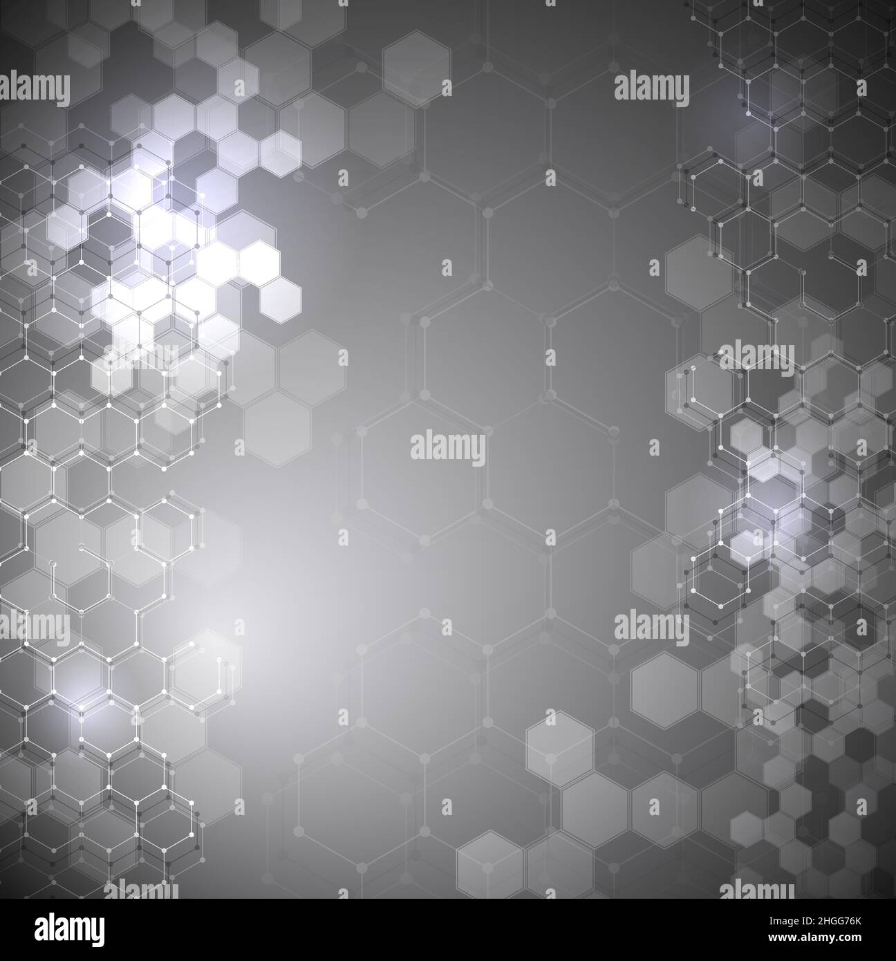 EPS 10 vector abstract science and futuristic hexagonal technology concept background. Digital image with silver light effects and blurs over darker b Stock Vector