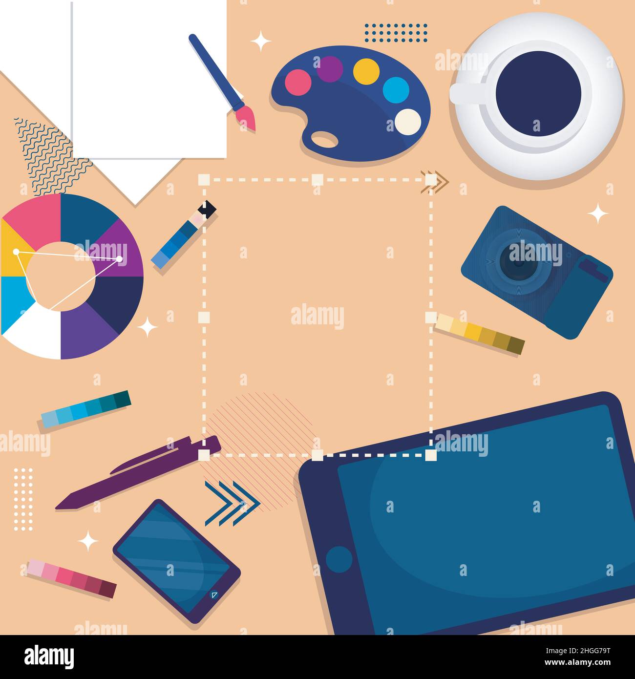 Graphic Designer Digital Graphic Drawing Tool Top View Flat Design