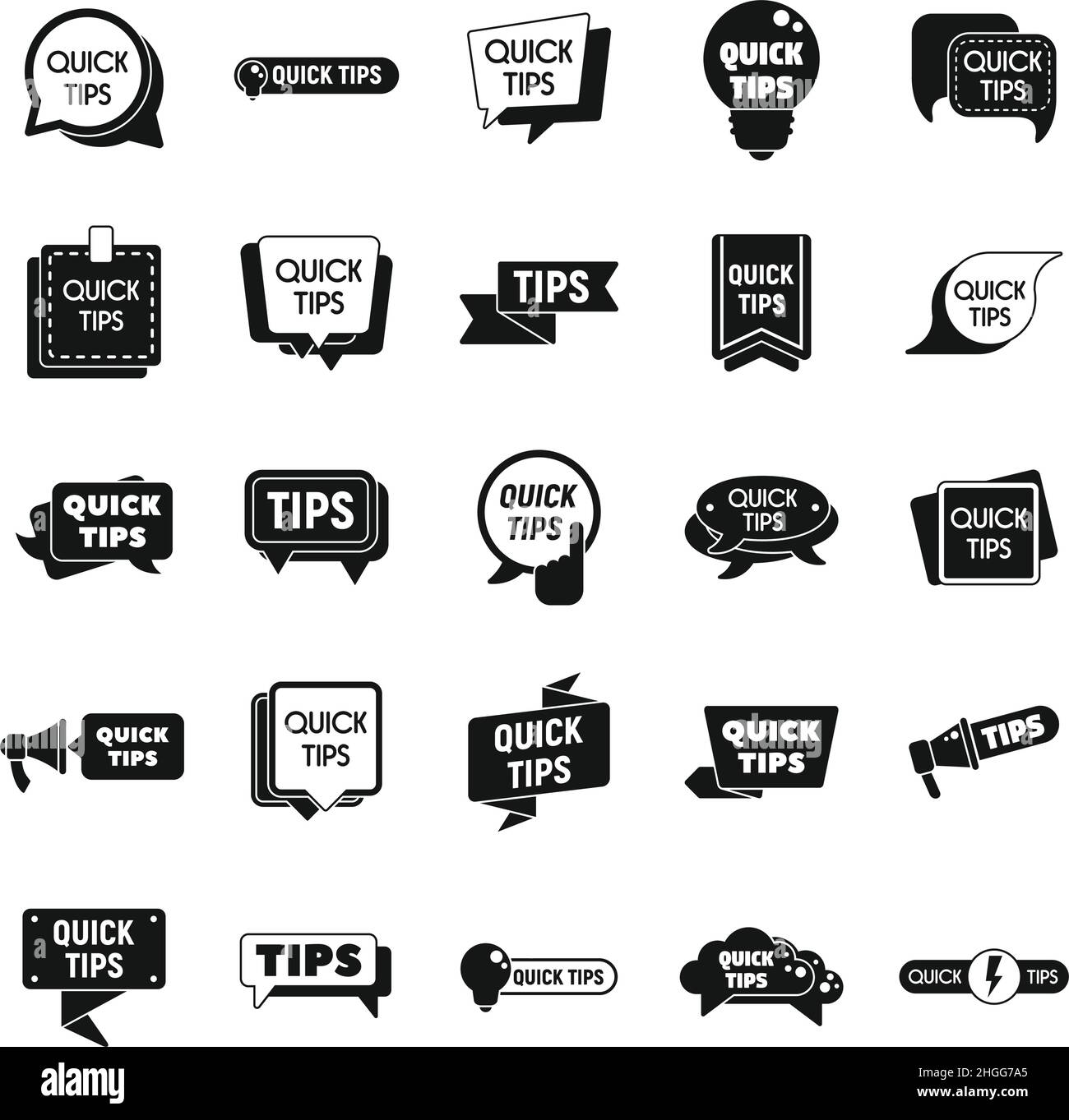 Tips icons set simple vector. Help information. Quick advice Stock Vector