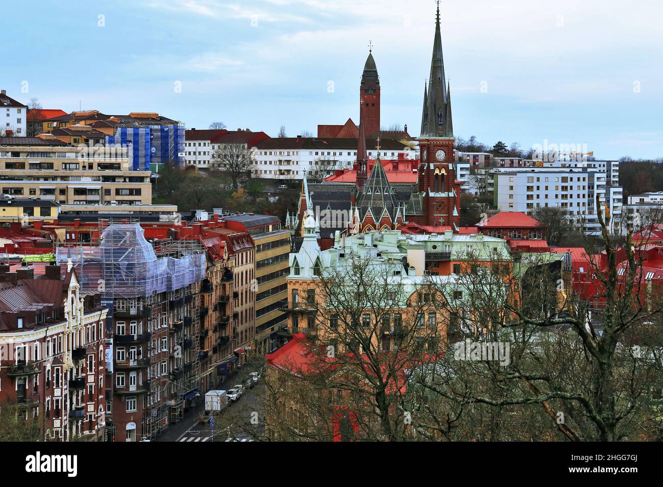 Haga Oscar Fredrik church aerial panorama, Goteborg Sweden, Gothenburg
