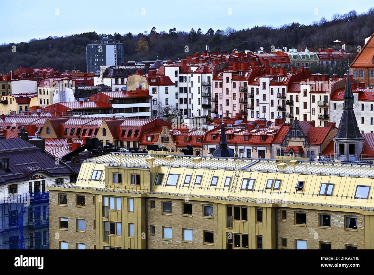 Goteborg Haga touristic district aerial panorama, Sweden, Gothenburg Stock Photo