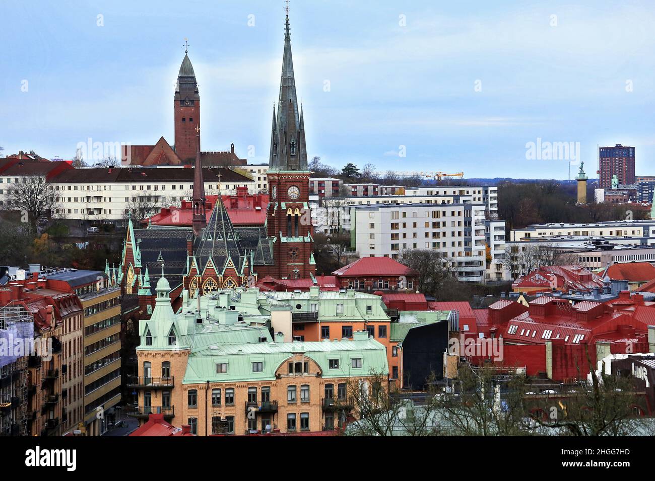 Haga Oscar Fredrik church aerial panorama, Goteborg Sweden, Gothenburg