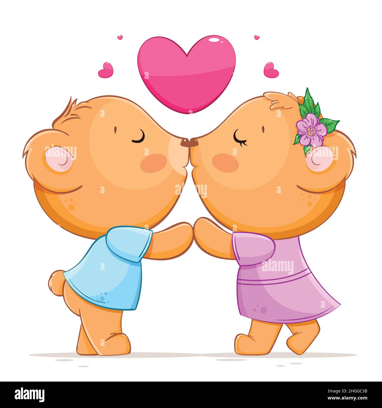 Happy Valentines day, two bears kissing. Cute little bears cartoon  characters. Stock vector illustration on white background Stock Vector  Image & Art - Alamy