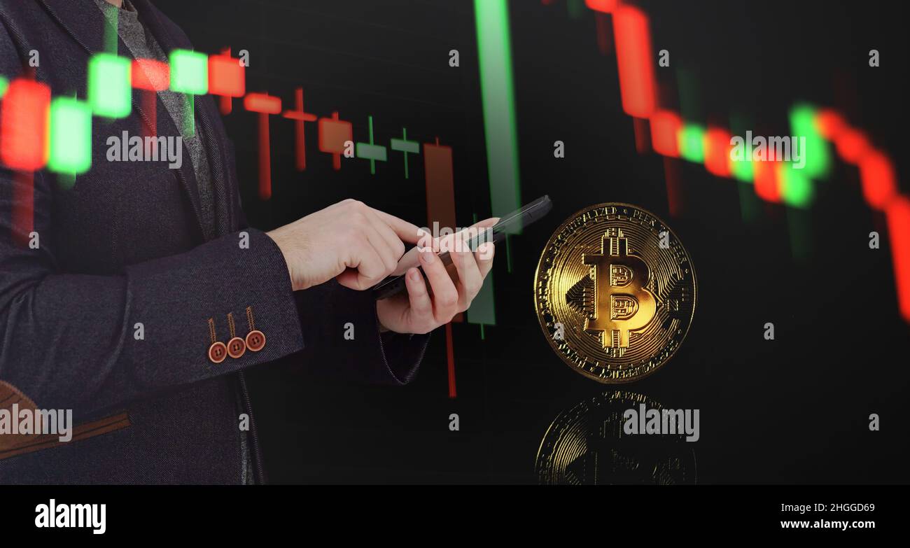 Finance Content marketing.Business Analytics Data Management System concept on dark background. Stock Photo