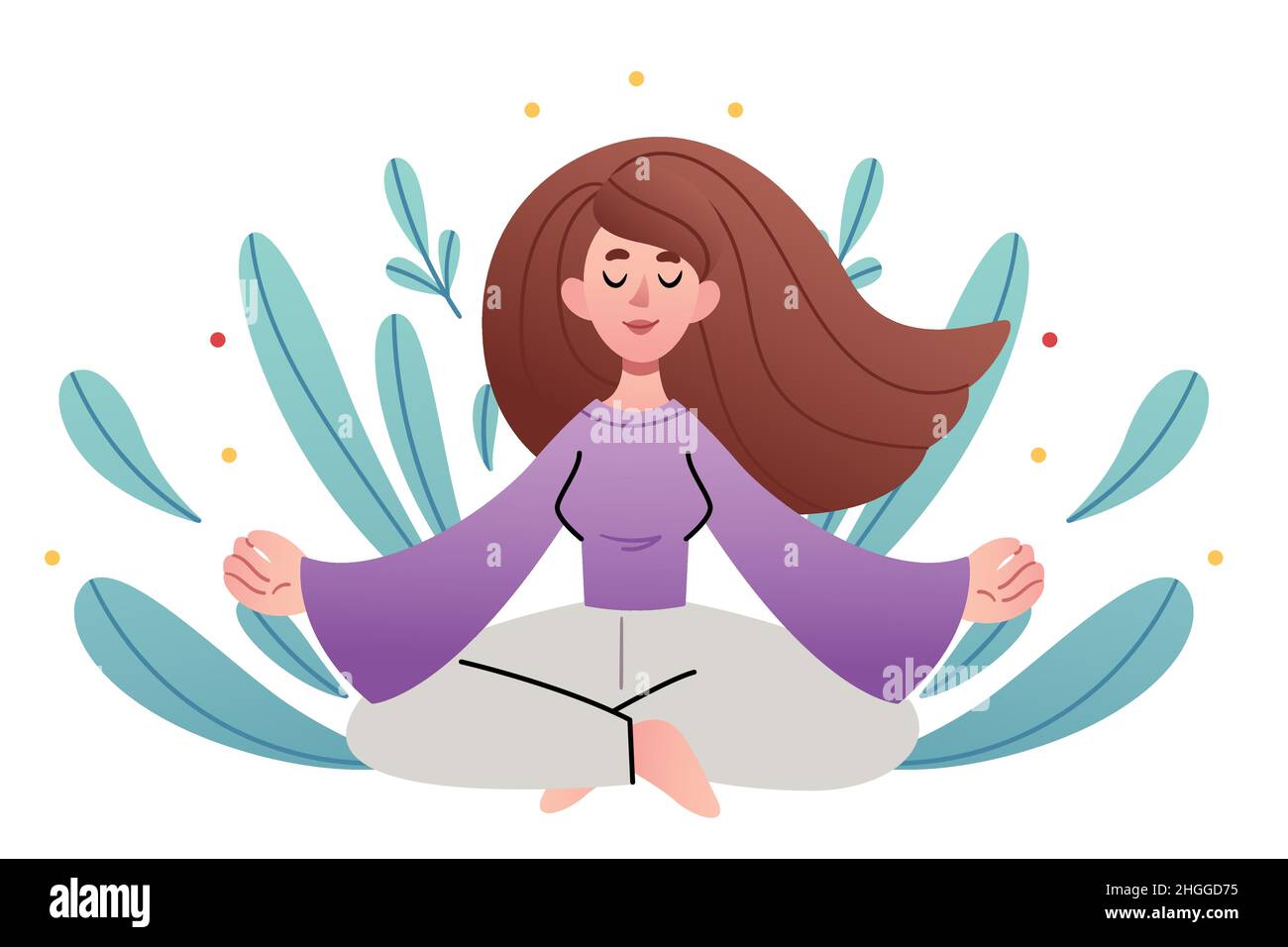 The girl meditates in the lotus position on the background of the ...
