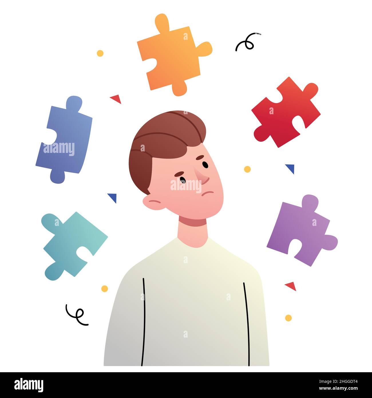 The guy in the middle of the puzzles.Cognitive development, mental