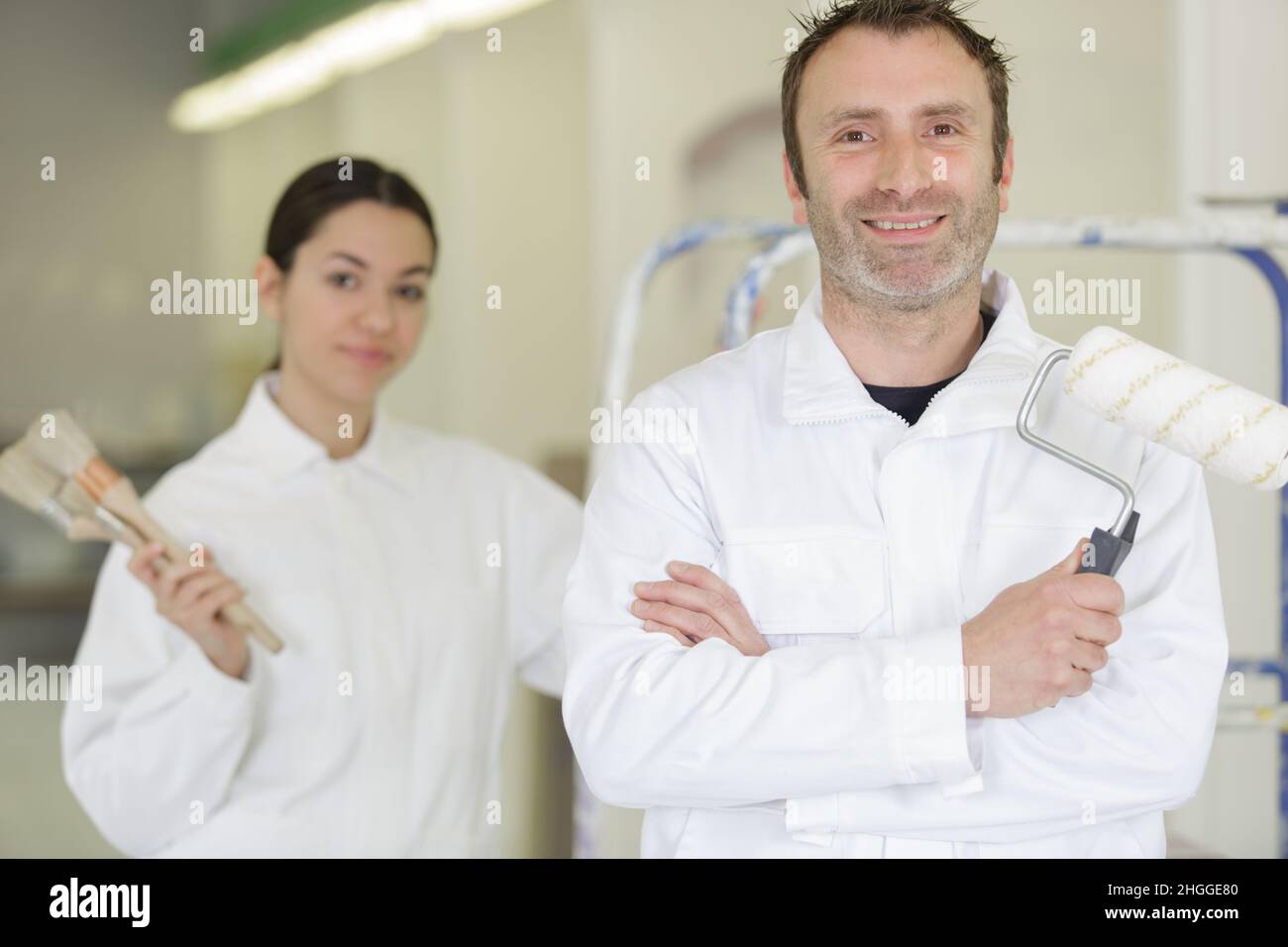 young apprentice painter in professional training Stock Photo
