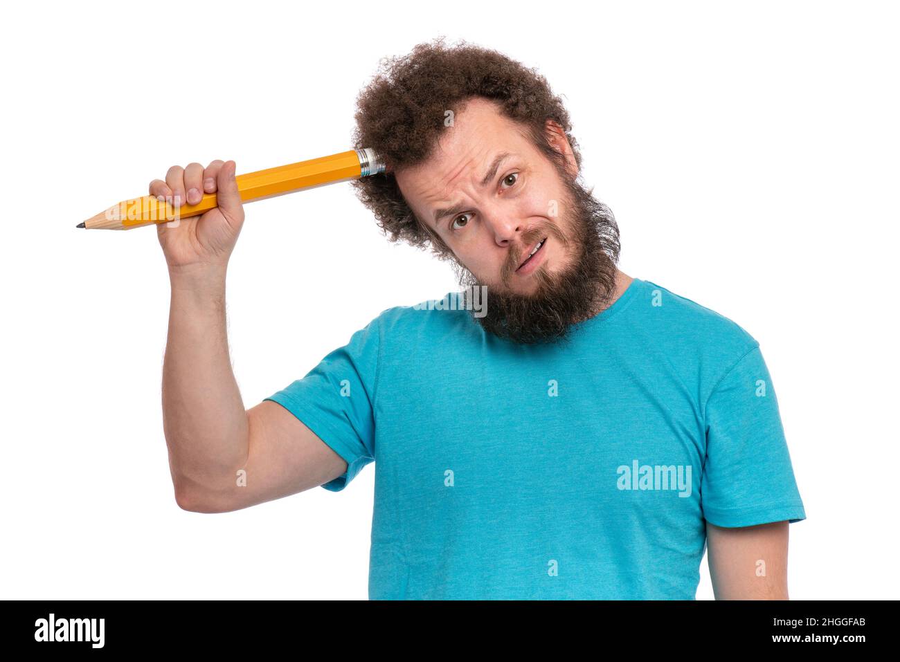 Portrait funny man holding pencil hi-res stock photography and images - Alamy Portrait funny man holding pencil hi-res stock photography and images - Alamy
