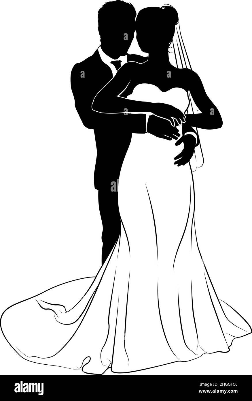 Bride And Groom Couple Wedding Dress Silhouettes Stock Vector Image ...