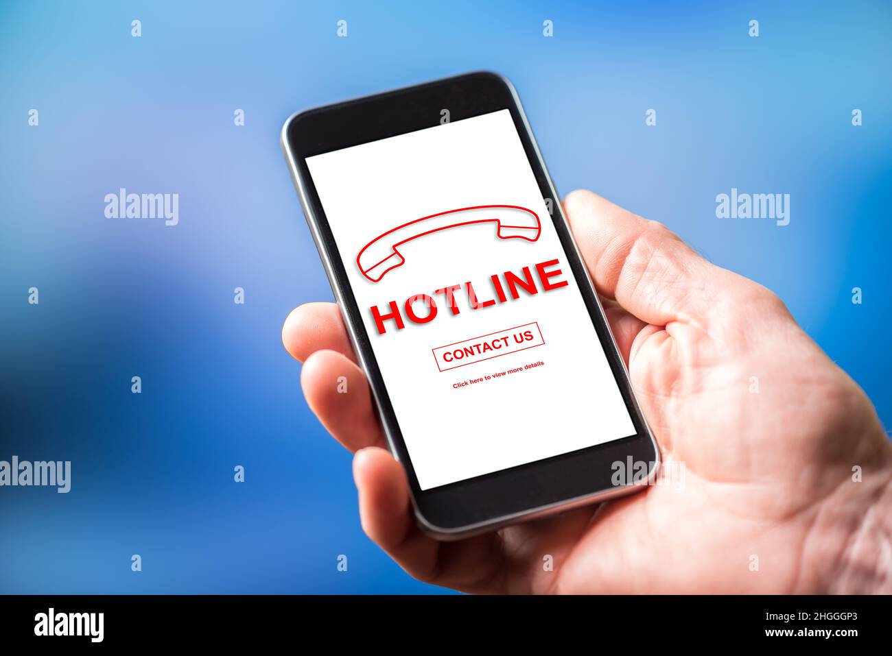 Smartphone screen displaying a hotline concept Stock Photo - Alamy