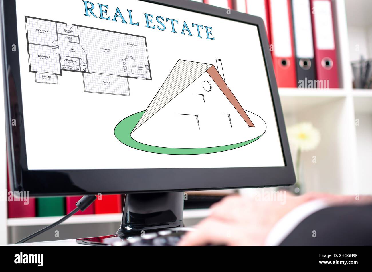 Real estate concept shown on a computer screen Stock Photo