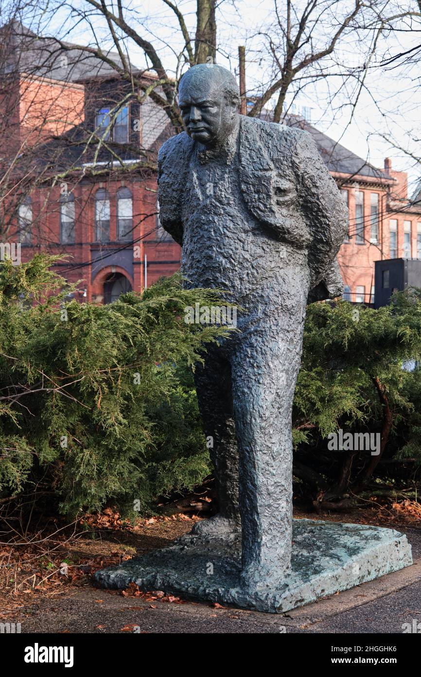 Statue of Winston Churchill walking. Halifax Nova Scotia Stock Photo
