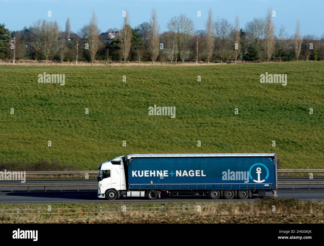 Kuehne and Nagel lorry on the M40 motorway, Warwickshire, UK Stock Photo