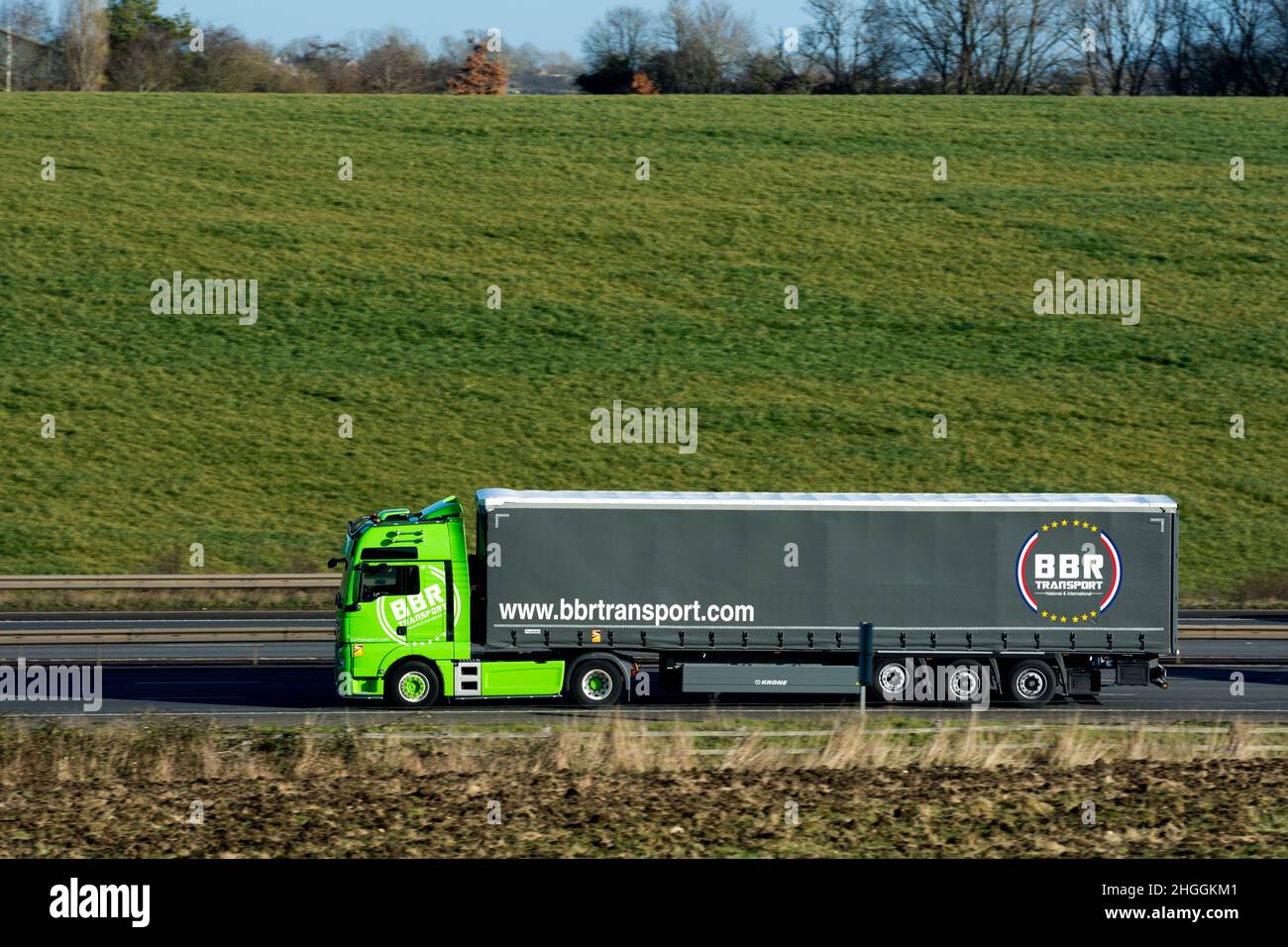 BBR Transport lorry on the M40 motorway, Warwickshire, UK Stock Photo