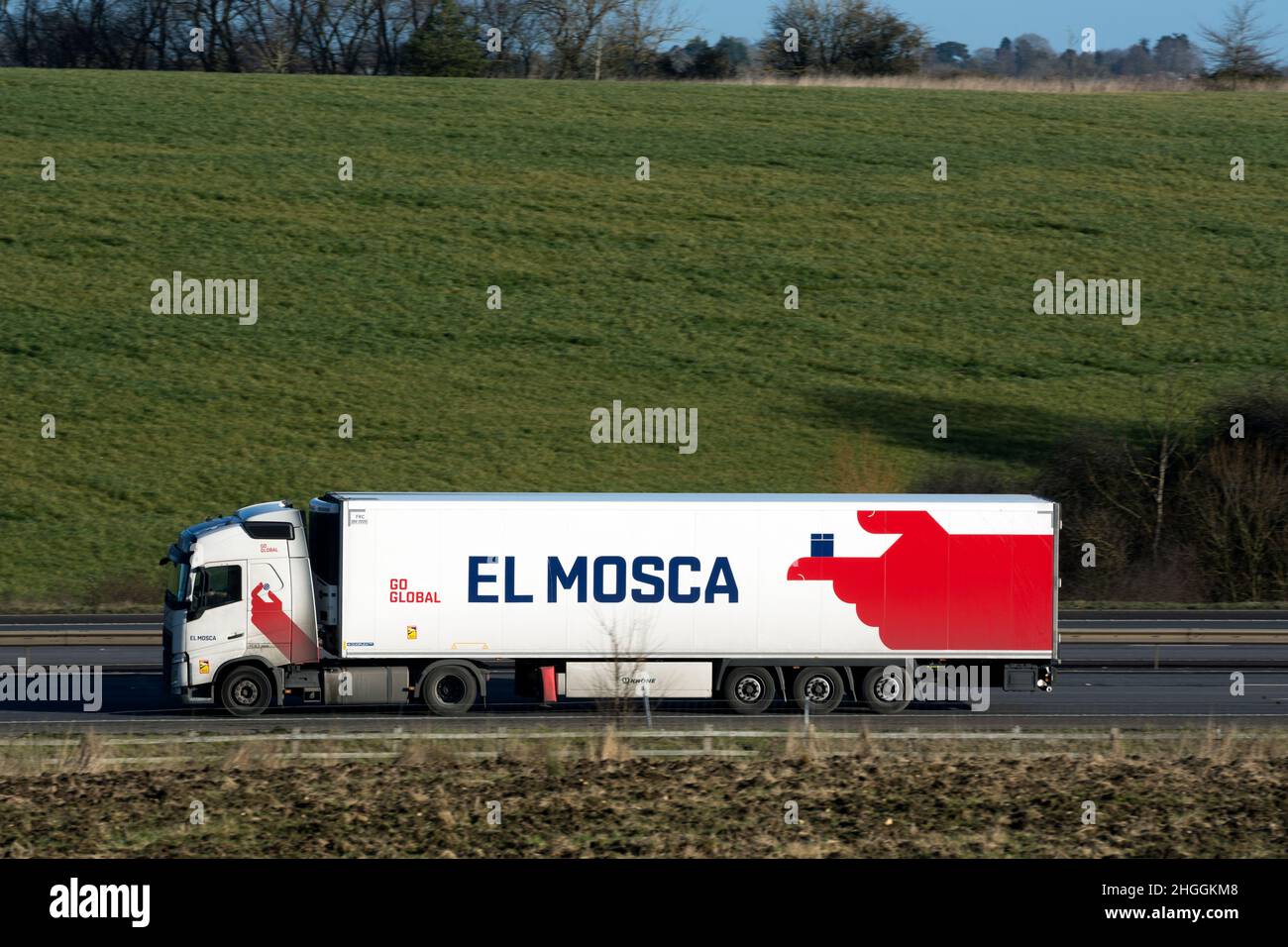 El Mosca lorry on the M40 motorway, Warwickshire, UK Stock Photo