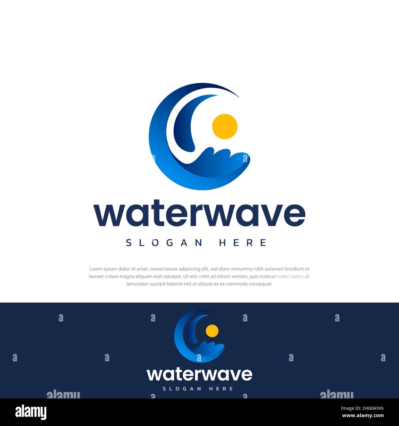Logo illustration symbol of waves rolling the ocean, bright sun, symbol, icon, template Stock Vector