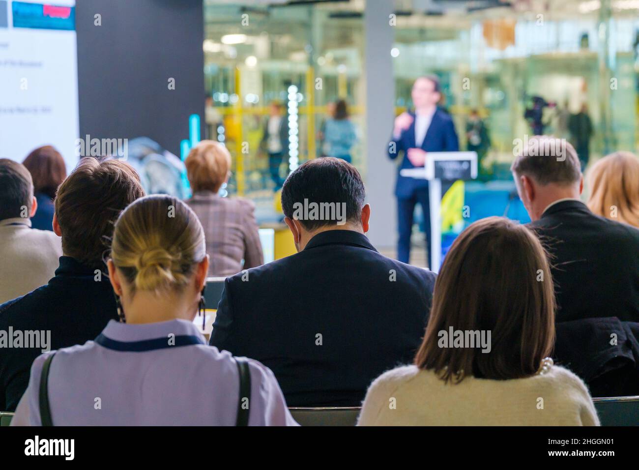 People gathering in modern hall during business forum Stock Photo - Alamy
