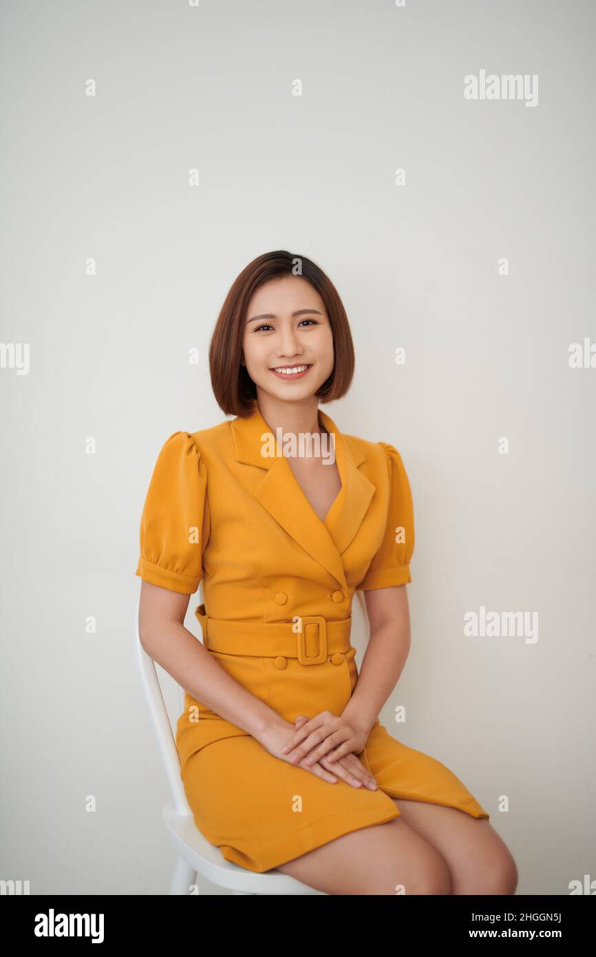 Businesswoman sitting stool hi-res stock photography and images - Alamy