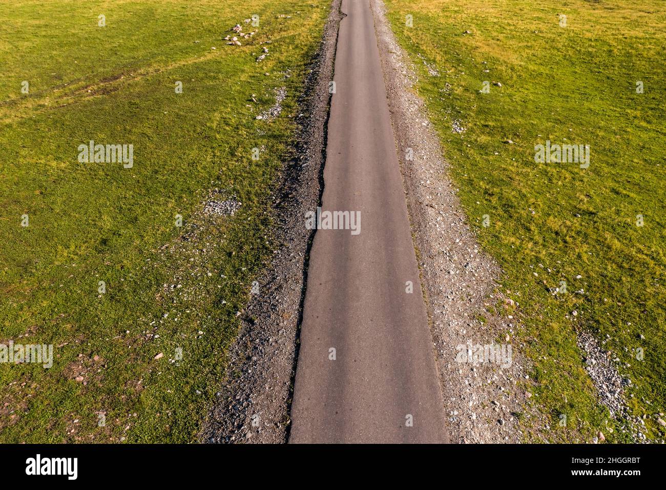 Aerial view of grassland road natural scenery in Xinjiang,China Stock