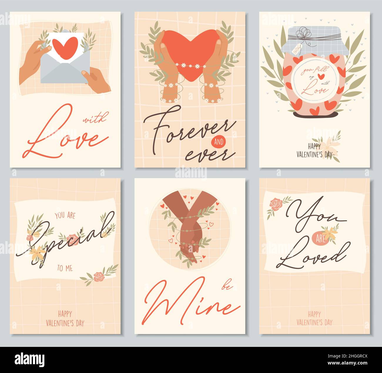 Set of Valentines day greeting cards concept templates in flat design ...
