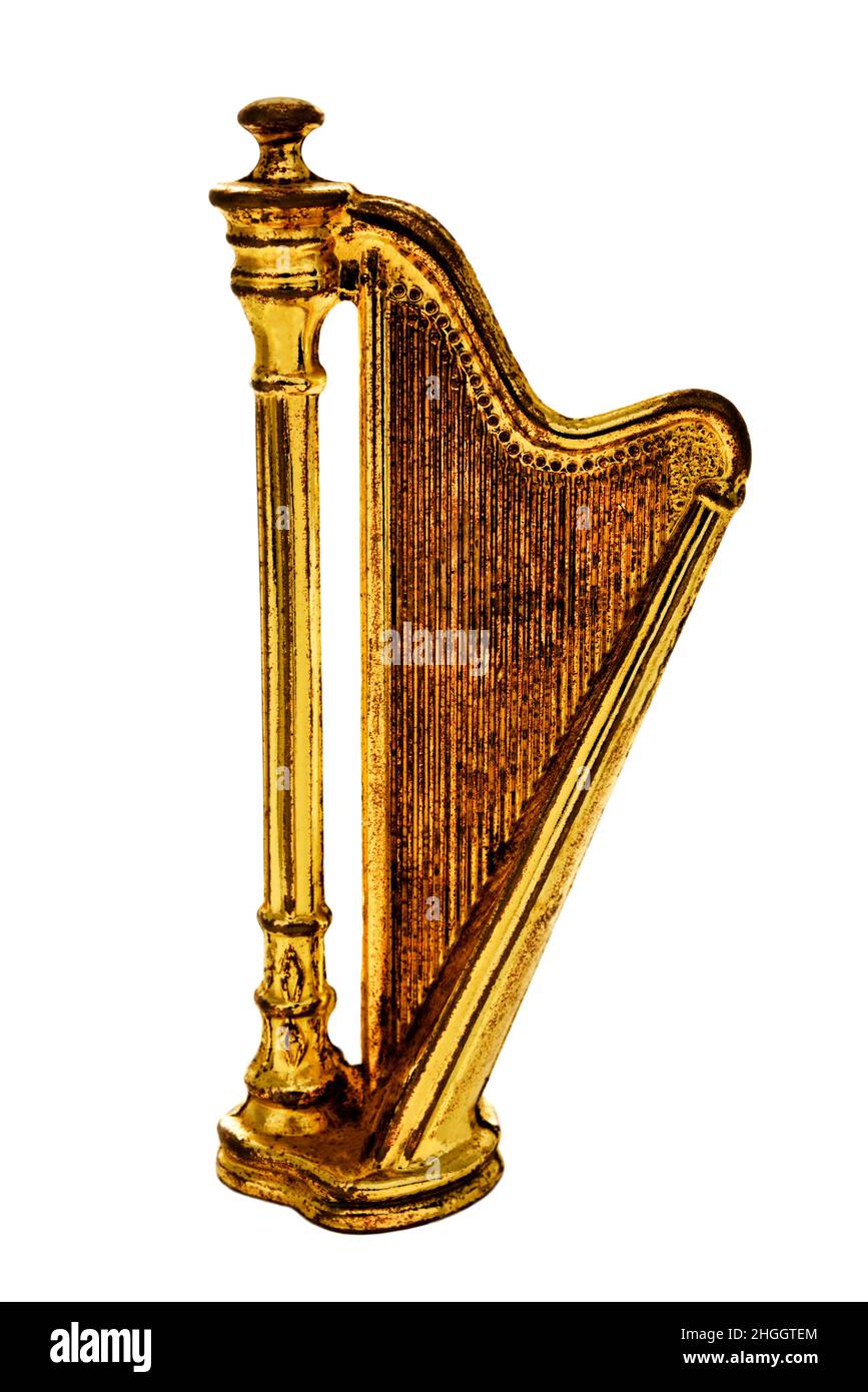 small brass model of a harp Stock Photo