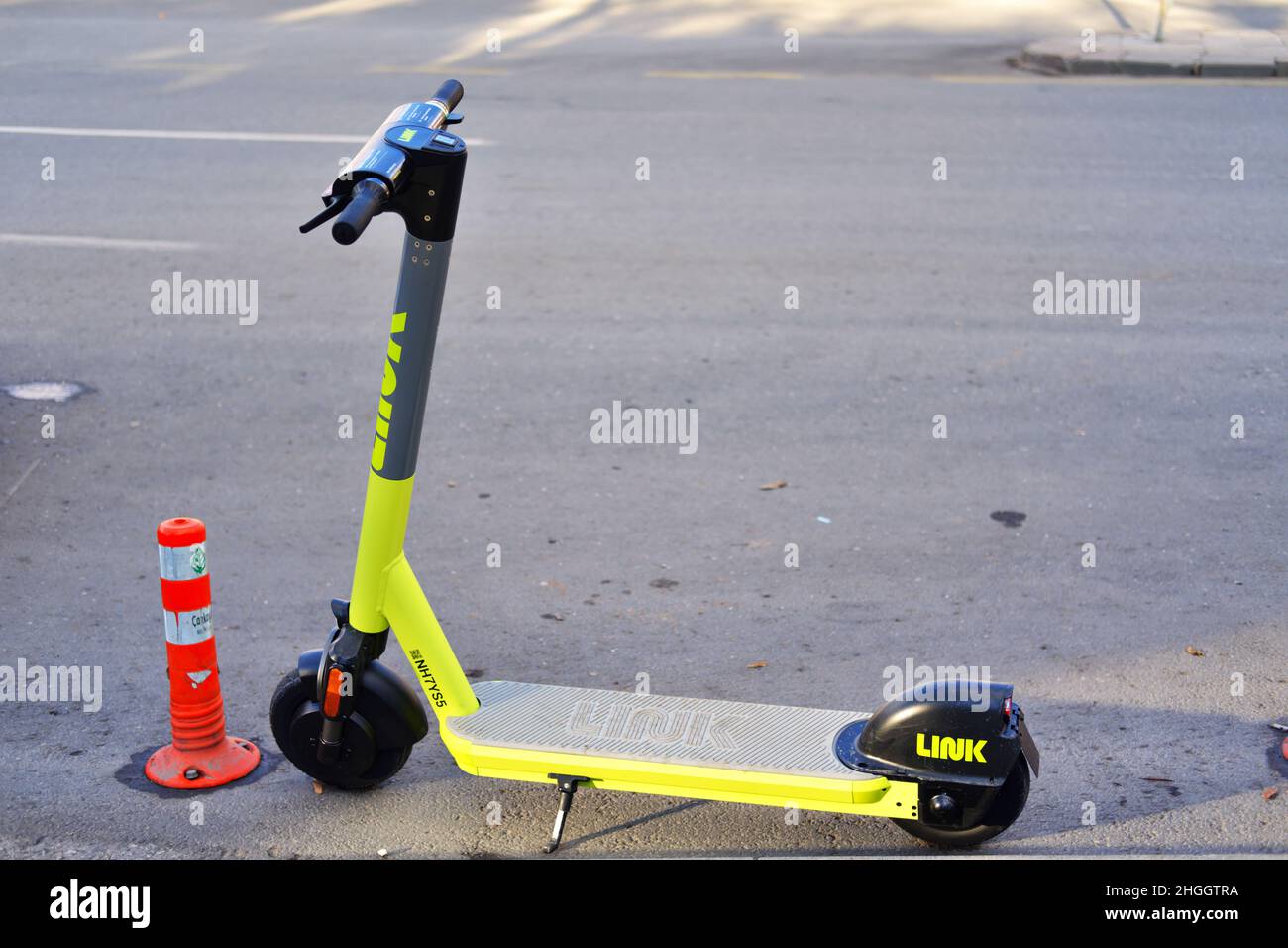 Parked rental scooter standing roadside in Ankara /Turkey Stock Photo