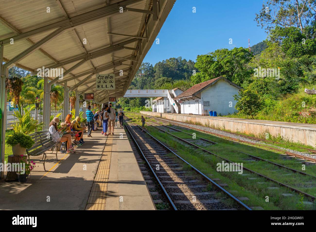 ELLA, SRI LANKA DECEMBER 28.2021 Train station in Ella with people waiting the train Stock