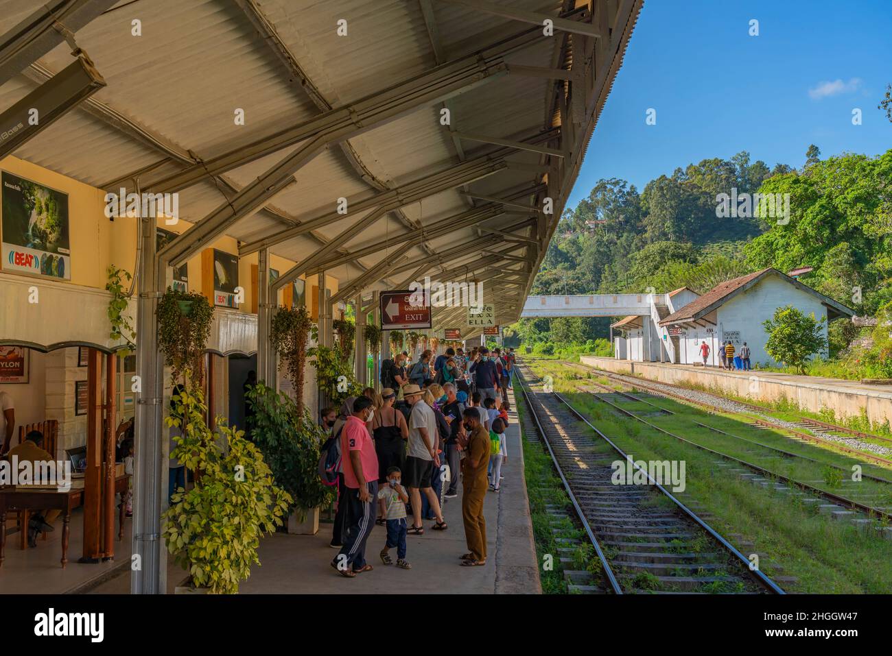 ELLA, SRI LANKA - DECEMBER 28.2021: Train station in Ella with people waiting the train Stock Photo