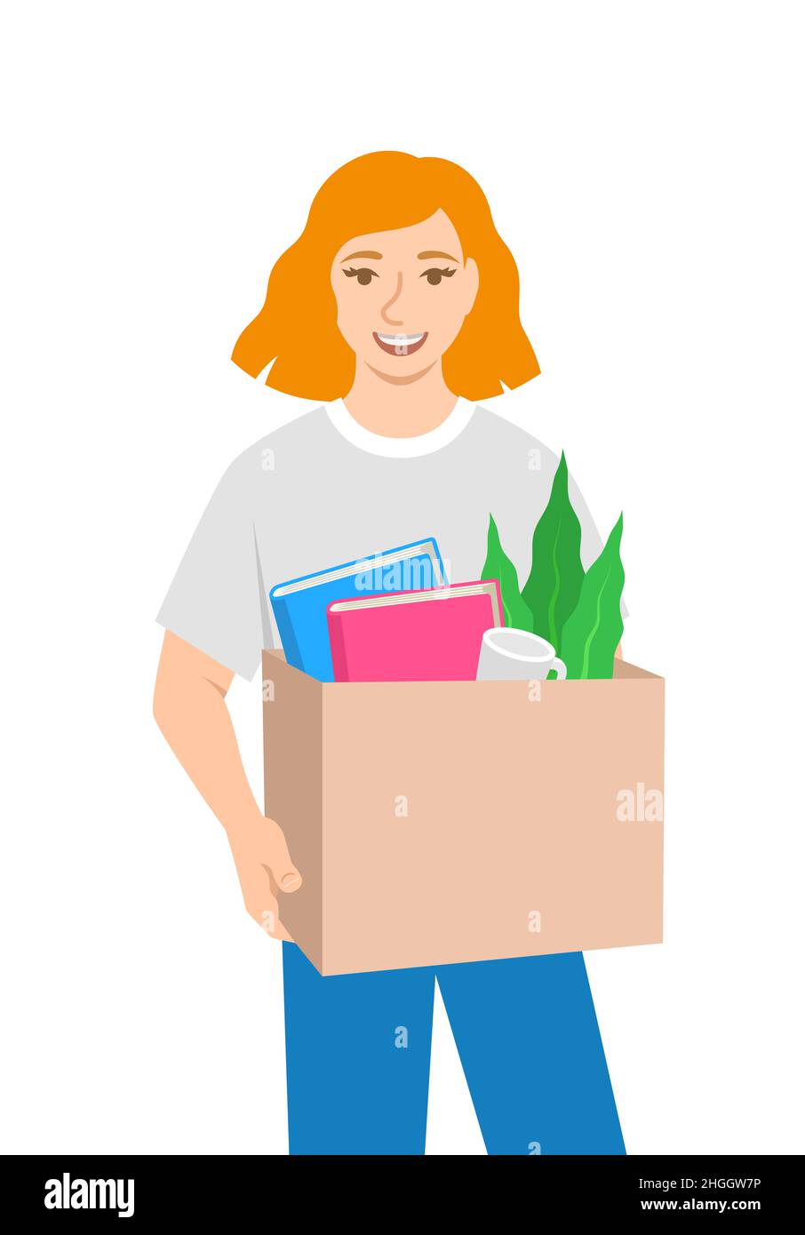 New worker joins a team. New job opportunity concept. Young girl got a job for her career development. Happy employee got a promotion. Flat vector ill Stock Vector