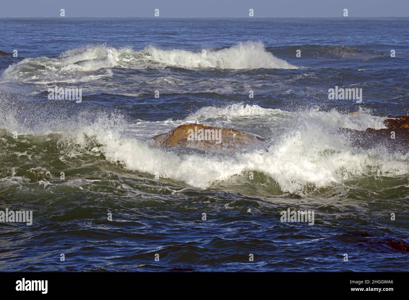 Rough sea at the rocks of Bird Island, South Africa, Western Cape, Lamberts Bay Stock Photo